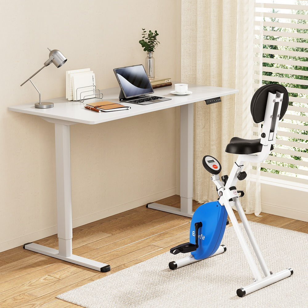 Artiss Under Desk Folding X-Bike with 120cm Automatic Standing Desk Magnetic Resistance White SDEB-ET157-WH-120-DB02