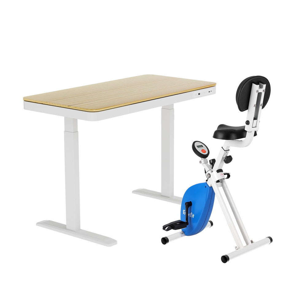 Artiss Under Desk Folding X-Bike with 120cm Automatic Standing Desk Magnetic Resistance Oak SDEB-S08-NW-120-DB02