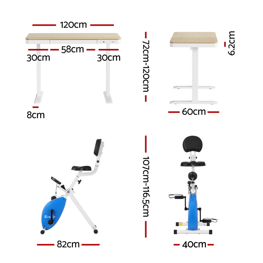 Artiss Under Desk Folding X-Bike with 120cm Automatic Standing Desk Magnetic Resistance Oak SDEB-S08-NW-120-DB02