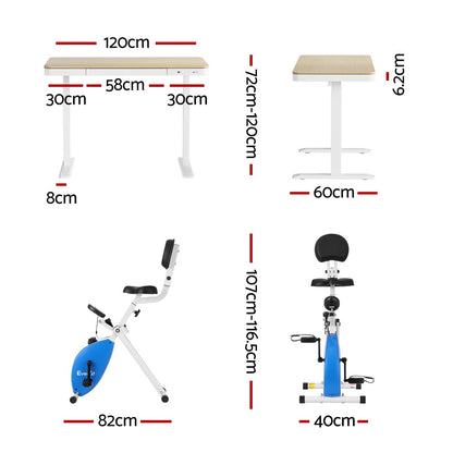 Artiss Under Desk Folding X-Bike with 120cm Automatic Standing Desk Magnetic Resistance Oak SDEB-S08-NW-120-DB02