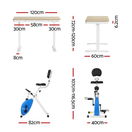 Artiss Under Desk Folding X-Bike with 120cm Automatic Standing Desk Magnetic Resistance Oak SDEB-S08-NW-120-DB02