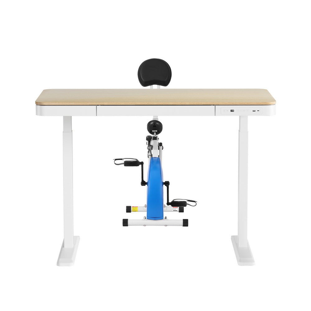 Artiss Under Desk Folding X-Bike with 120cm Automatic Standing Desk Magnetic Resistance Oak SDEB-S08-NW-120-DB02
