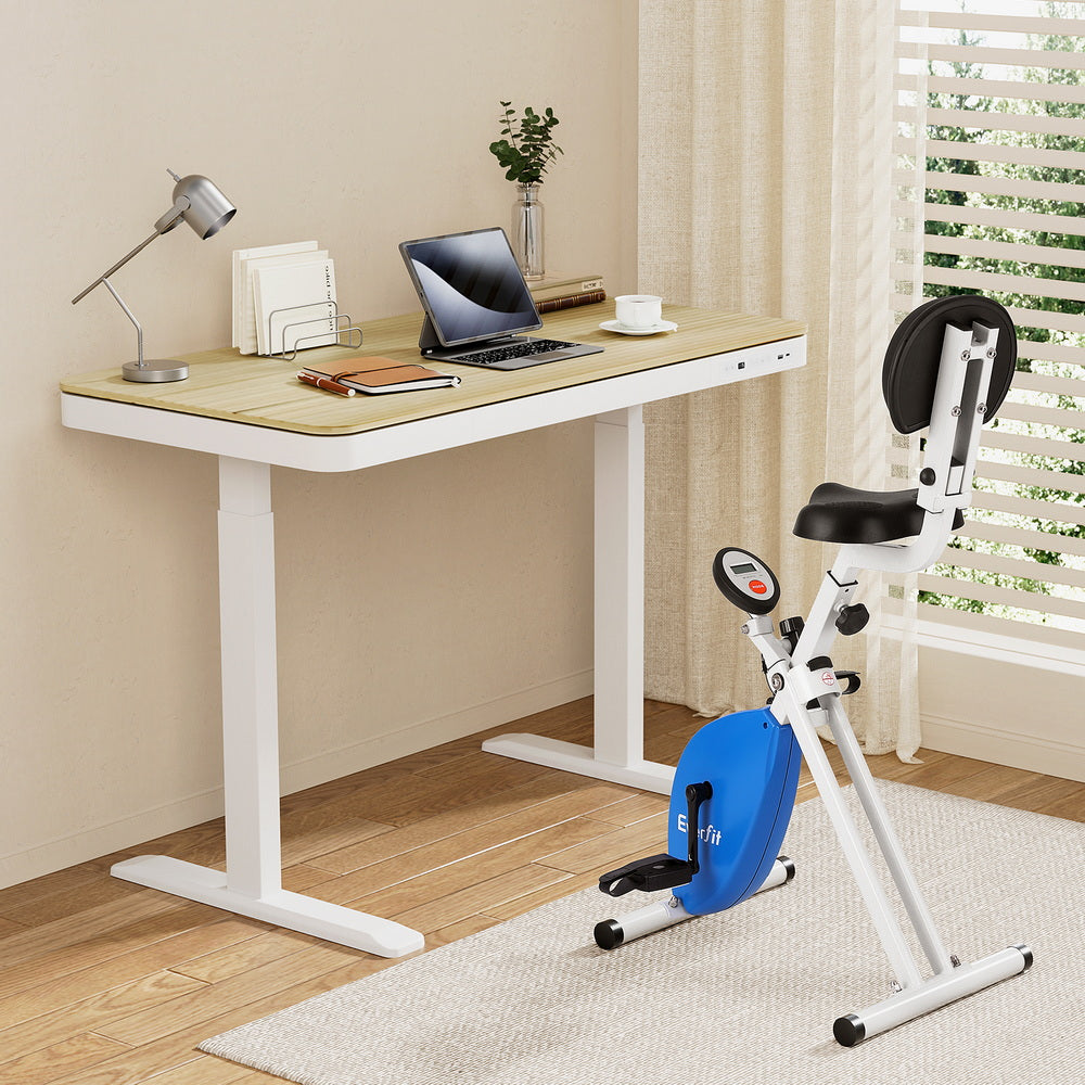 Artiss Under Desk Folding X-Bike with 120cm Automatic Standing Desk Magnetic Resistance Oak SDEB-S08-NW-120-DB02