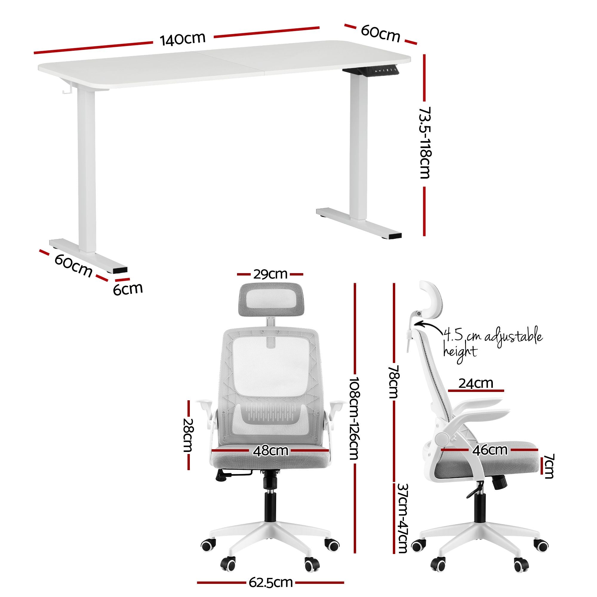Artiss Standing Desk Office Chair Sit Stand Ergonomic Combo 140cm White