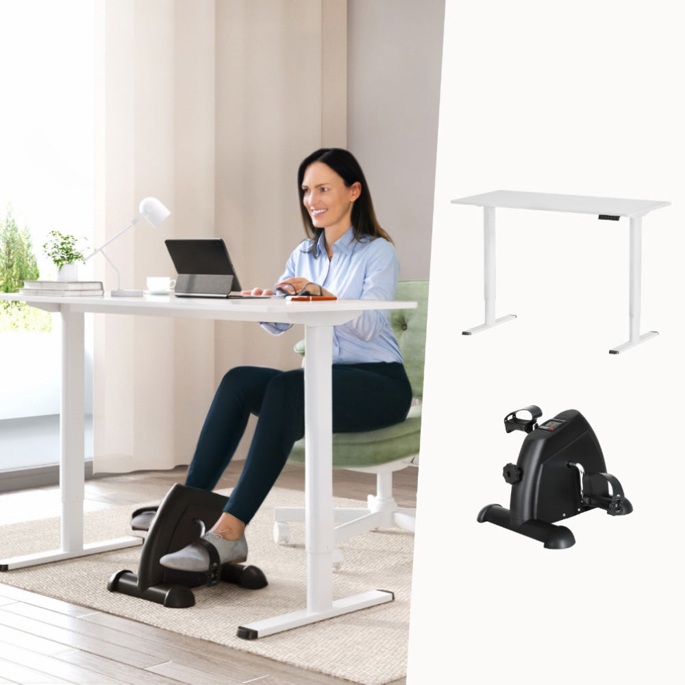 Artiss 120cm Electric Standing Desk with Mini Peal Exercise Bike Home Office SDPE-ET157-120WH-012