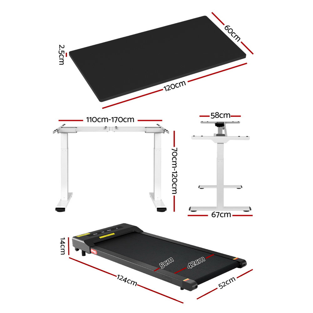 Artiss Treadmill 120cm Automatic Standing Desk with 400mm Electric Walking Pad SDTM-268-WHBK-120-400PAD