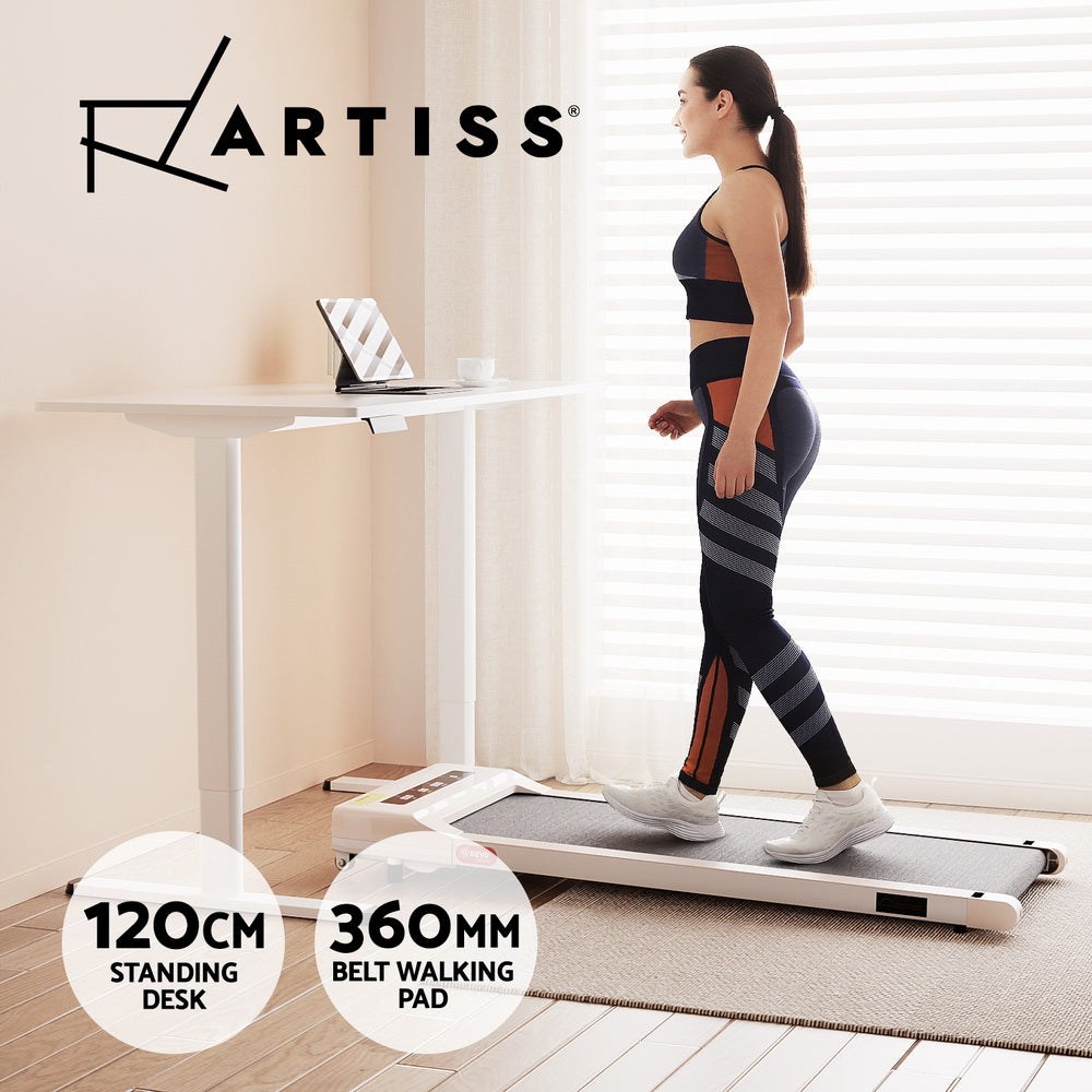 Artiss Treadmill with 120cm Automatic Standing Desk Electric Walking Pad SDTM-ET157-WH-360PAD