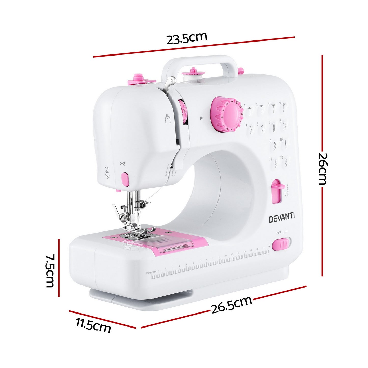 Devanti 12 Stitches Mini Sewing Machine for Beginners Portable Sewing Machine Kit with LED Lights SEW-A-12-PK