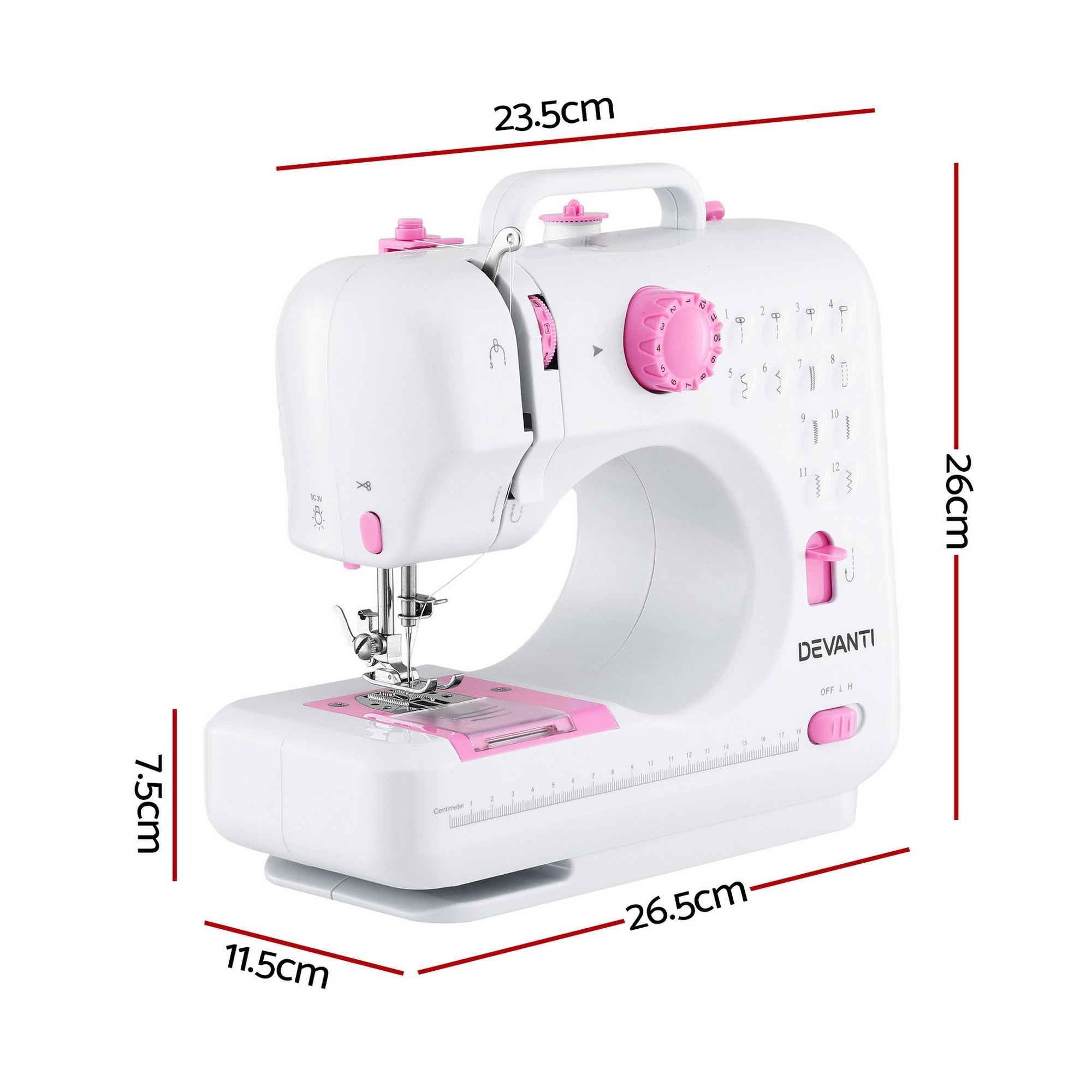 Devanti 12 Stitches Mini Sewing Machine for Beginners Portable Sewing Machine Kit with LED Lights SEW-A-12-PK