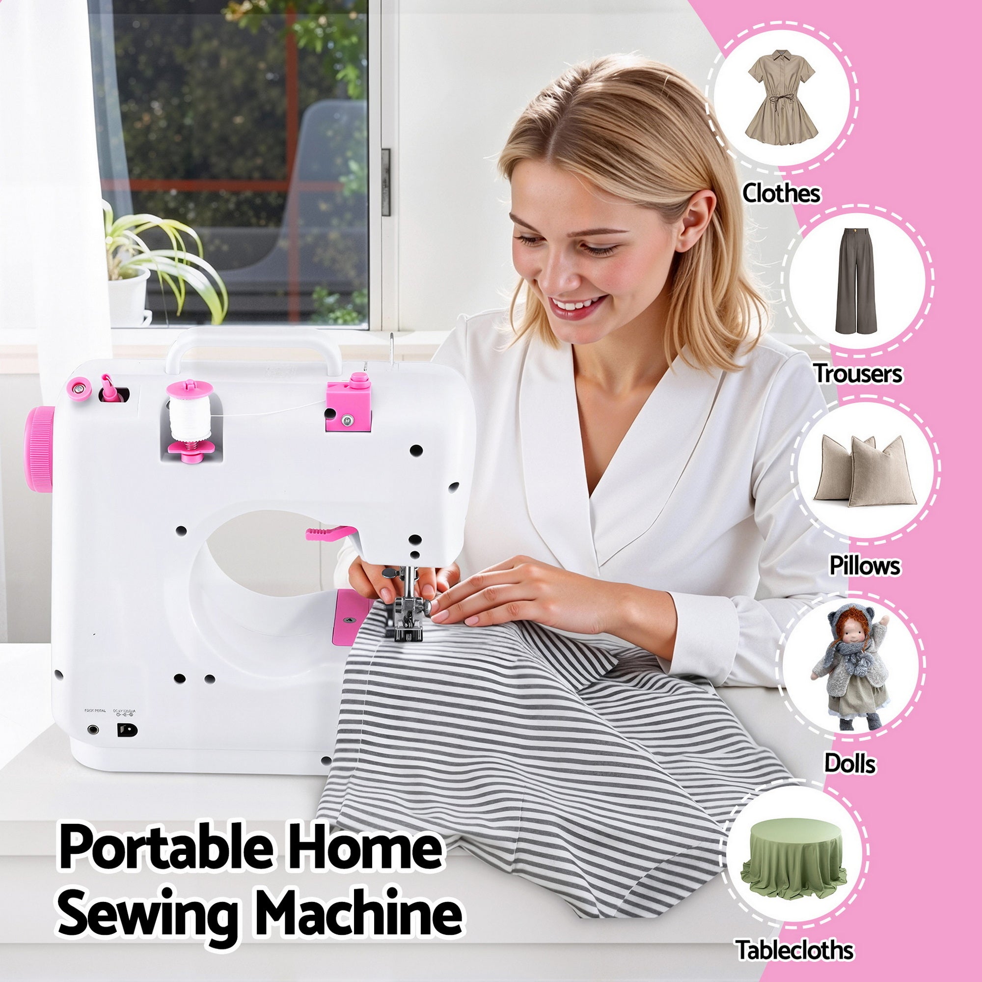 Devanti 12 Stitches Mini Sewing Machine for Beginners Portable Sewing Machine Kit with LED Lights SEW-A-12-PK