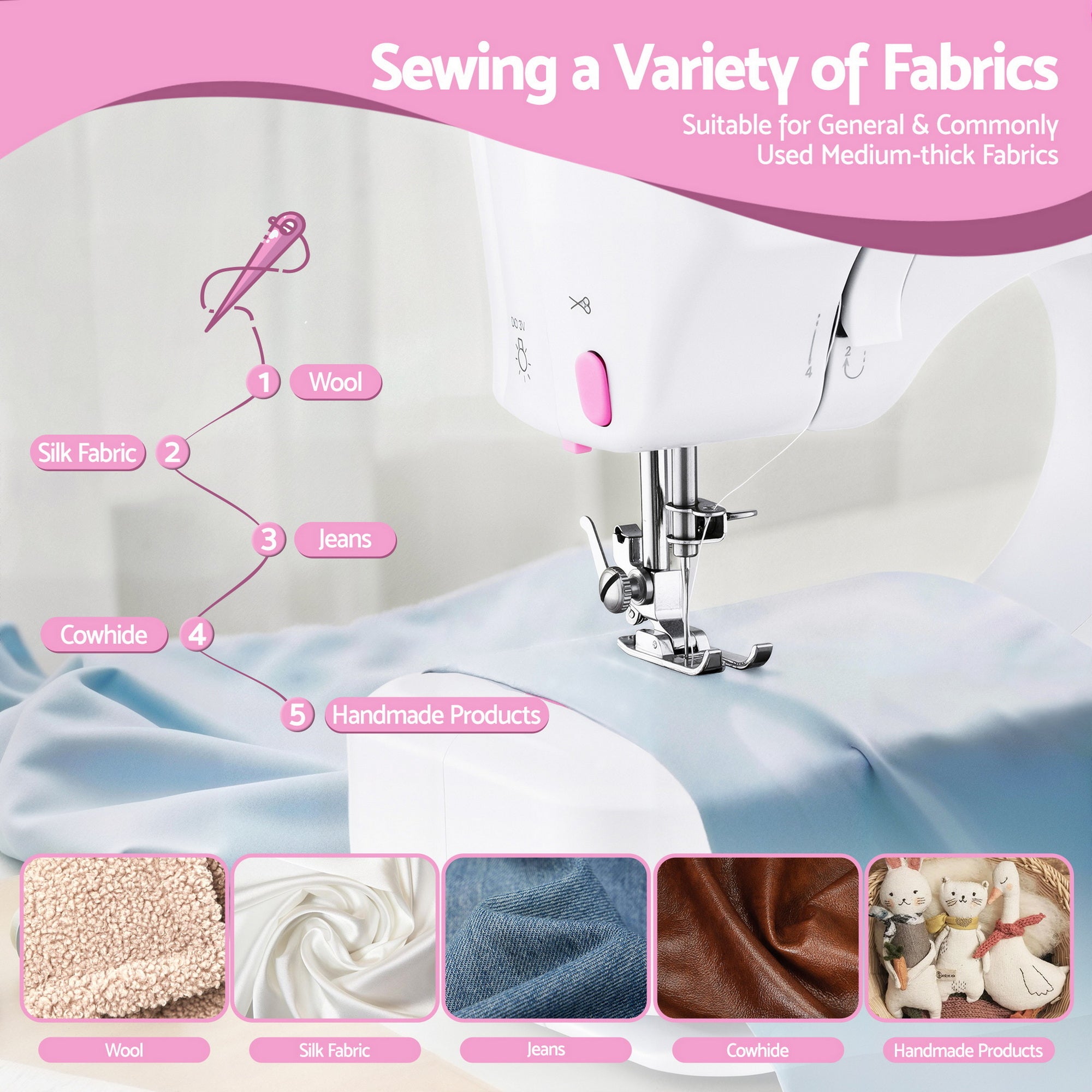 Devanti 12 Stitches Mini Sewing Machine for Beginners Portable Sewing Machine Kit with LED Lights SEW-A-12-PK