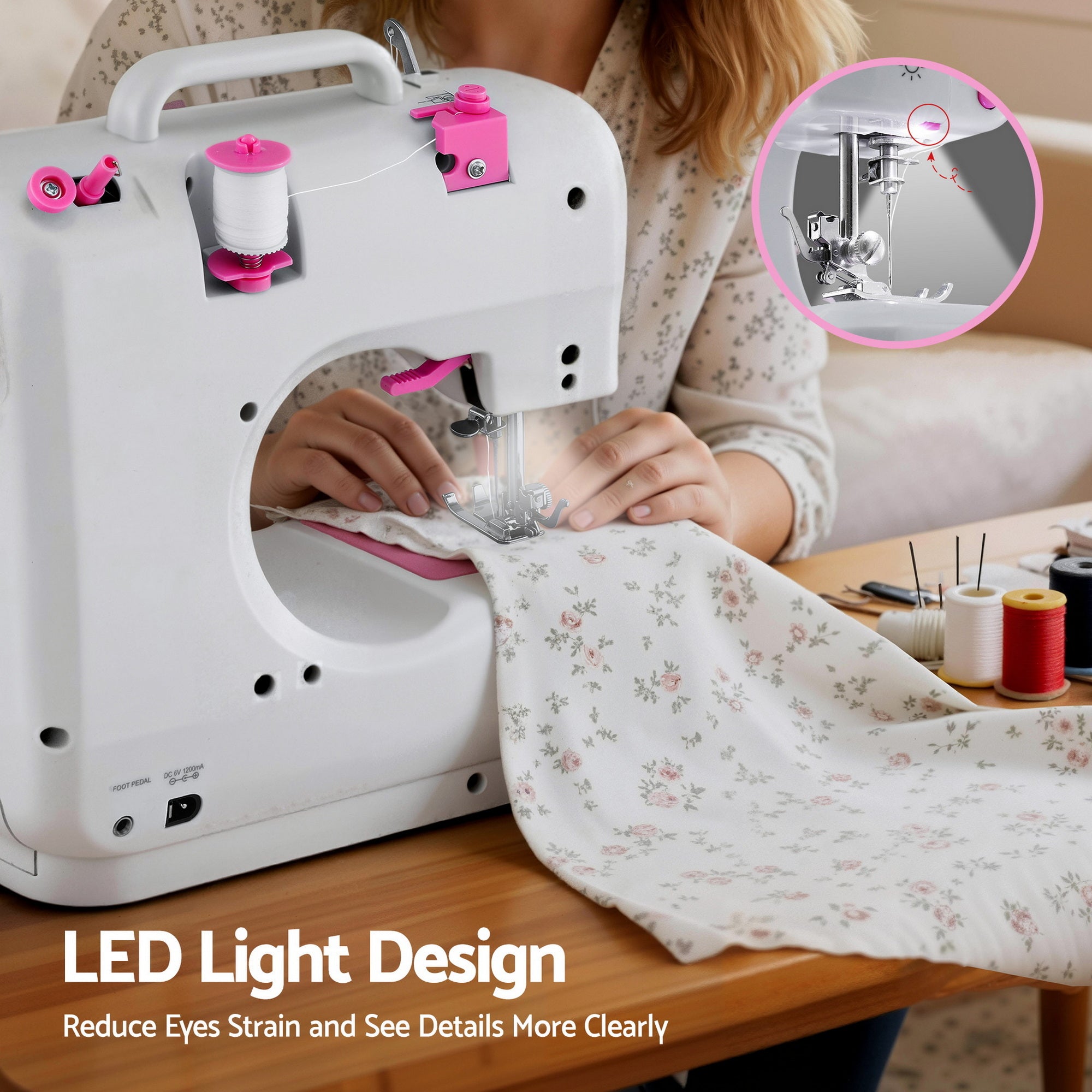 Devanti 12 Stitches Mini Sewing Machine for Beginners Portable Sewing Machine Kit with LED Lights SEW-A-12-PK