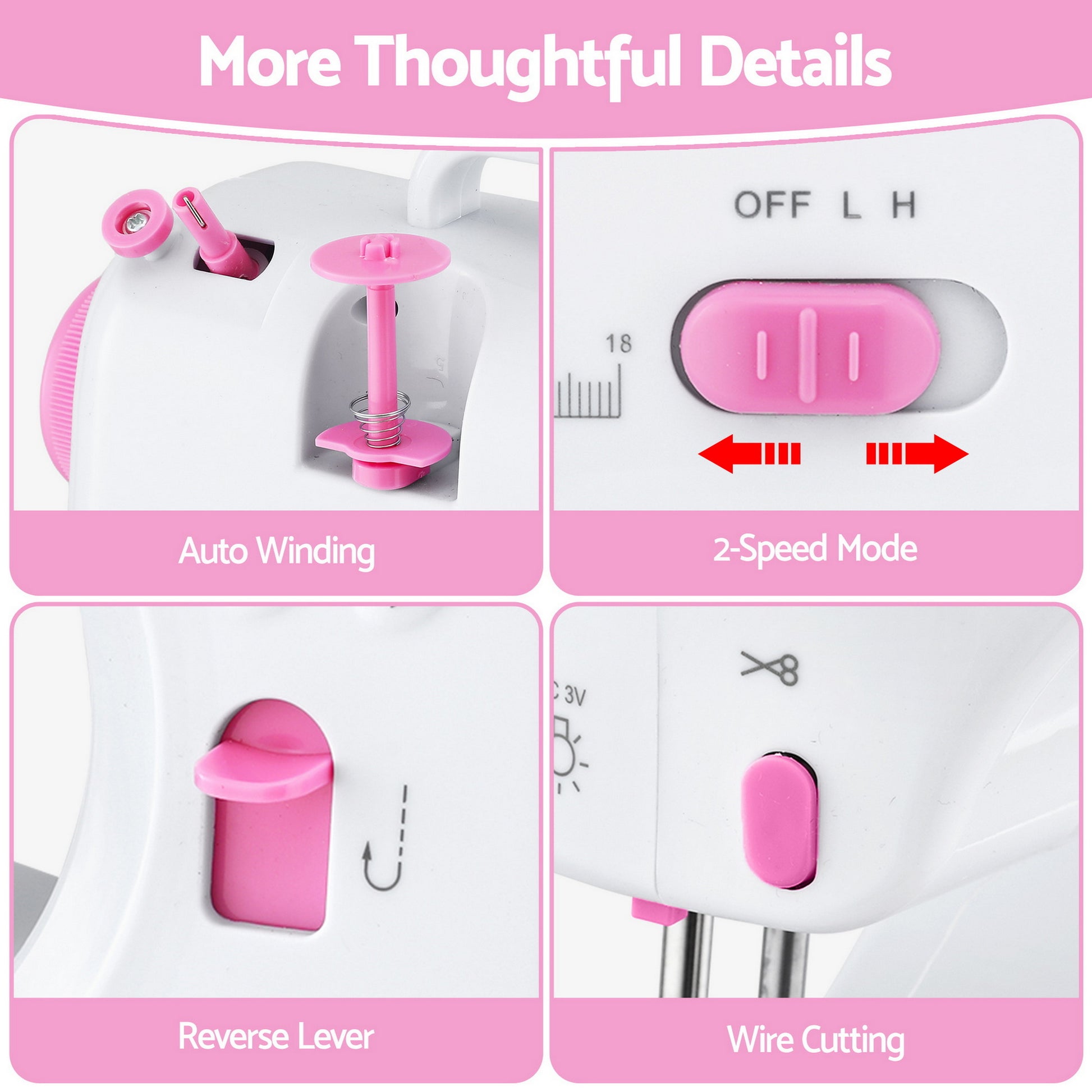 Devanti 12 Stitches Mini Sewing Machine for Beginners Portable Sewing Machine Kit with LED Lights SEW-A-12-PK