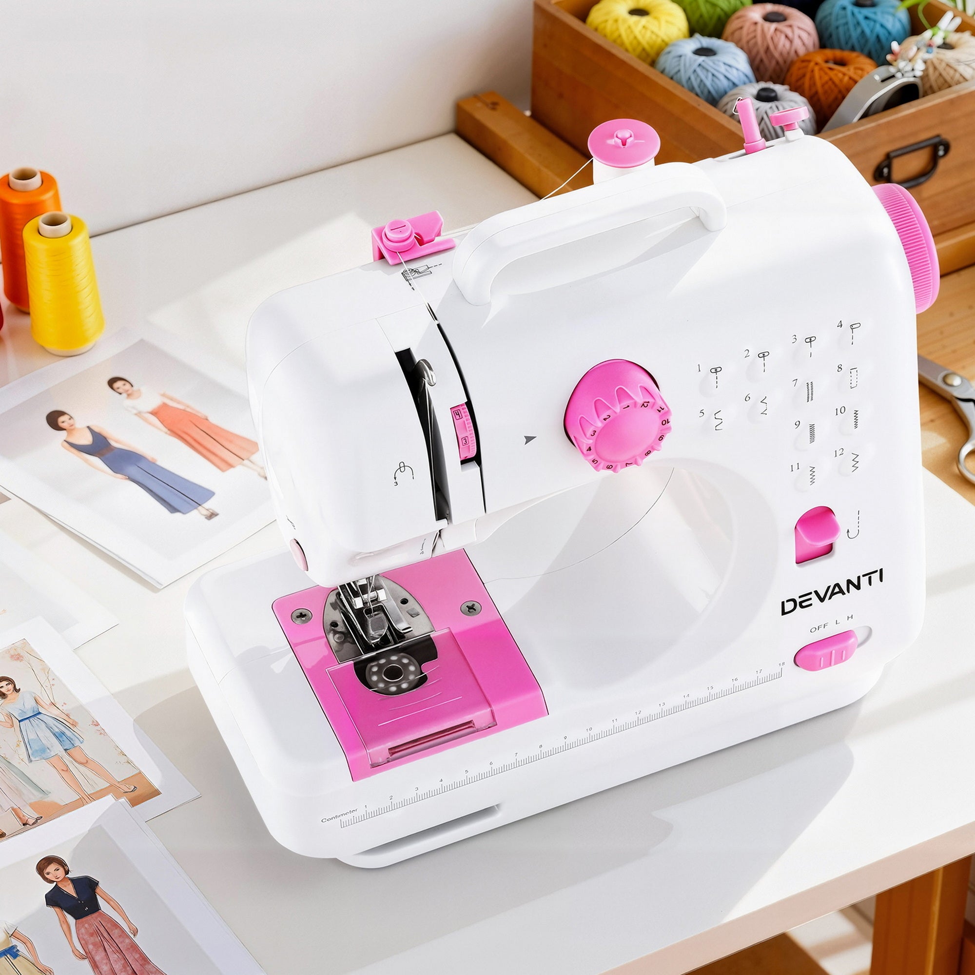 Devanti 12 Stitches Mini Sewing Machine for Beginners Portable Sewing Machine Kit with LED Lights SEW-A-12-PK