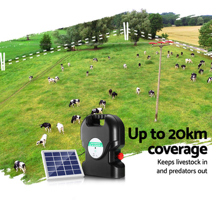 Giantz Fence Energiser 20KM Solar Powered 1.2J Electric SFC-FC120-20KM