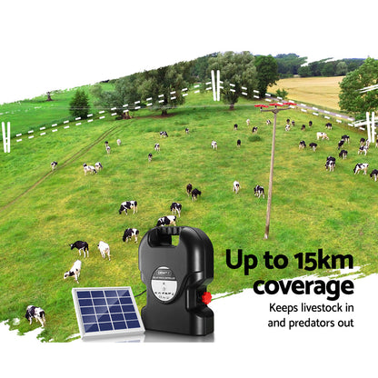 Giantz Fence Energiser 15KM Solar Powered 0.8J Electric SFC-FCO80-15KM