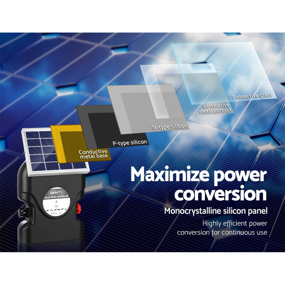 Giantz Fence Energiser 15KM Solar Powered 0.8J Electric SFC-FCO80-15KM