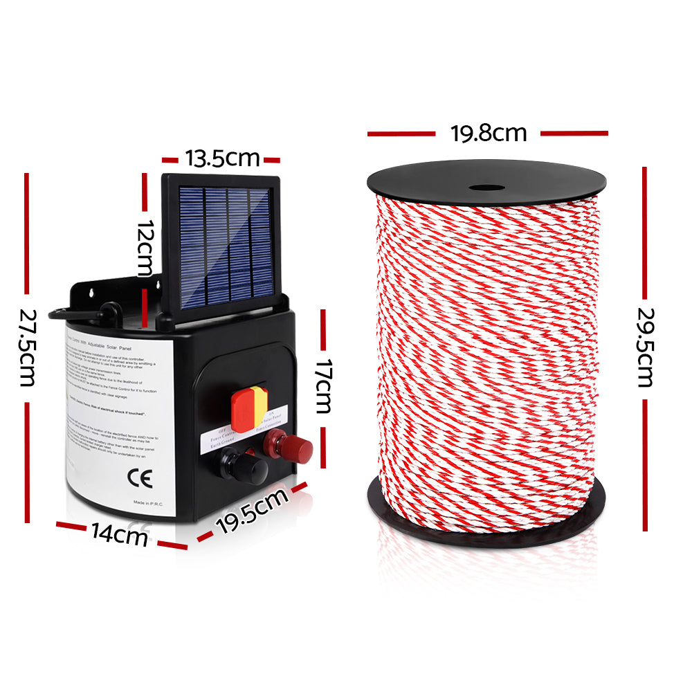 Giantz Fence Energiser 3KM Solar Powered Electric 500M Poly Rope SFC-FIK-ROPE-500M-3KM
