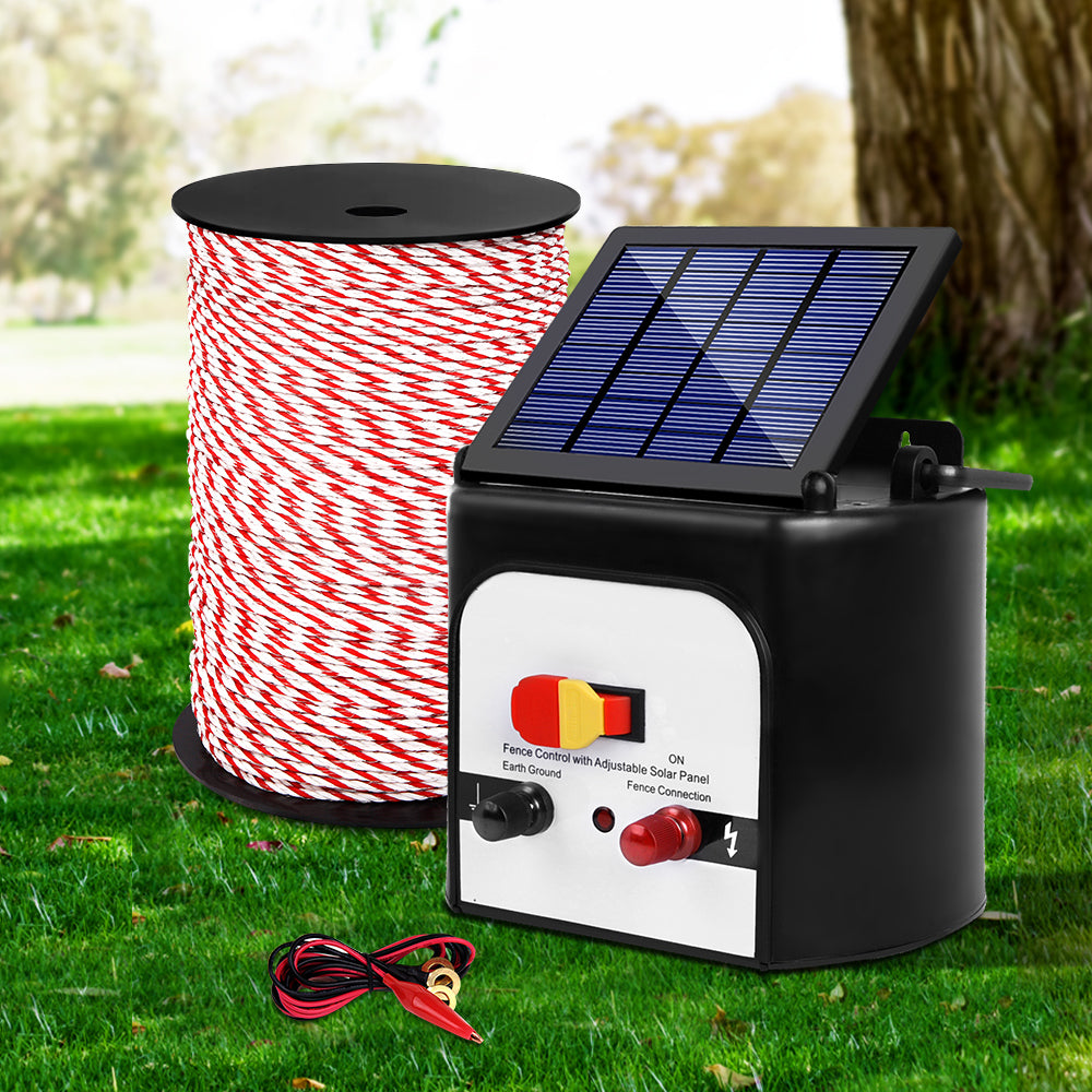 Giantz Fence Energiser 8KM Solar Powered Electric 500M Poly Rope SFC-FIK-ROPE-500M-8KM