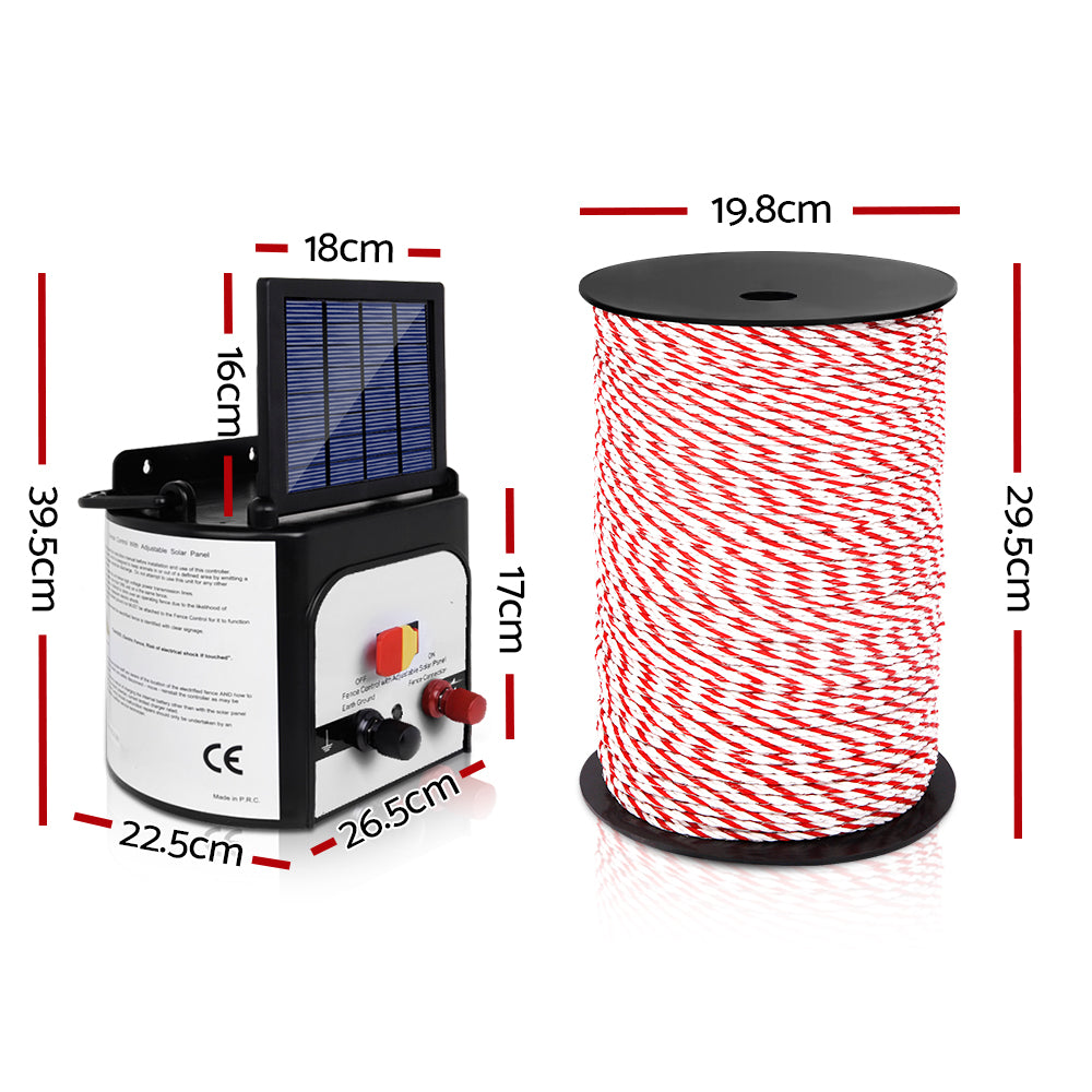 Giantz Fence Energiser 8KM Solar Powered Electric 500M Poly Rope SFC-FIK-ROPE-500M-8KM