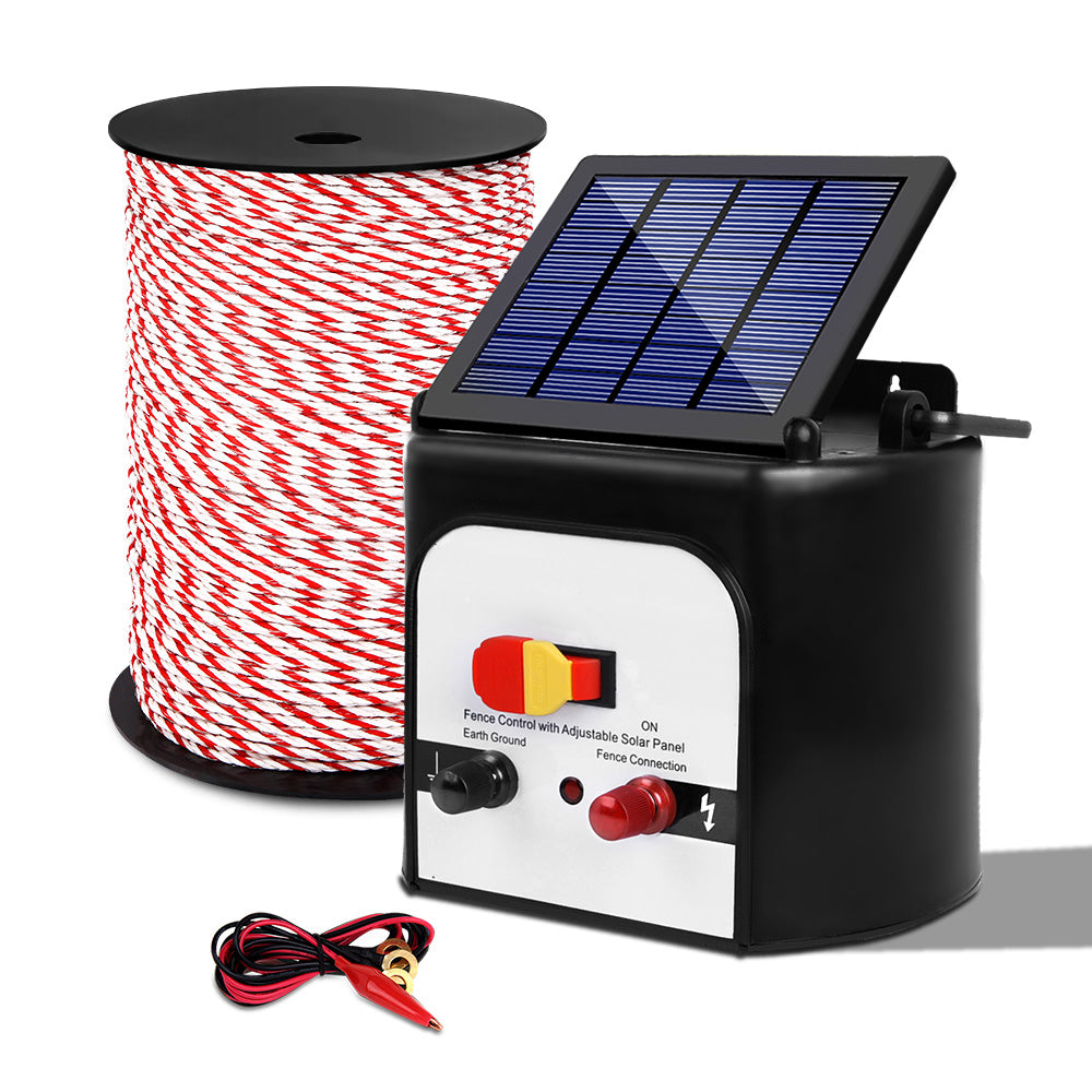 Giantz Fence Energiser 8KM Solar Powered Electric 500M Poly Rope SFC-FIK-ROPE-500M-8KM