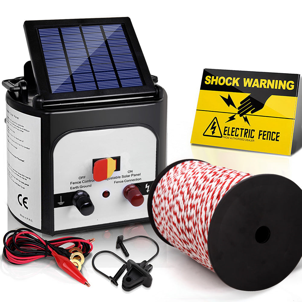 Giantz Fence Energiser 8KM Solar Powered Electric 500M Poly Rope SFC-FIK-ROPE-500M-8KM