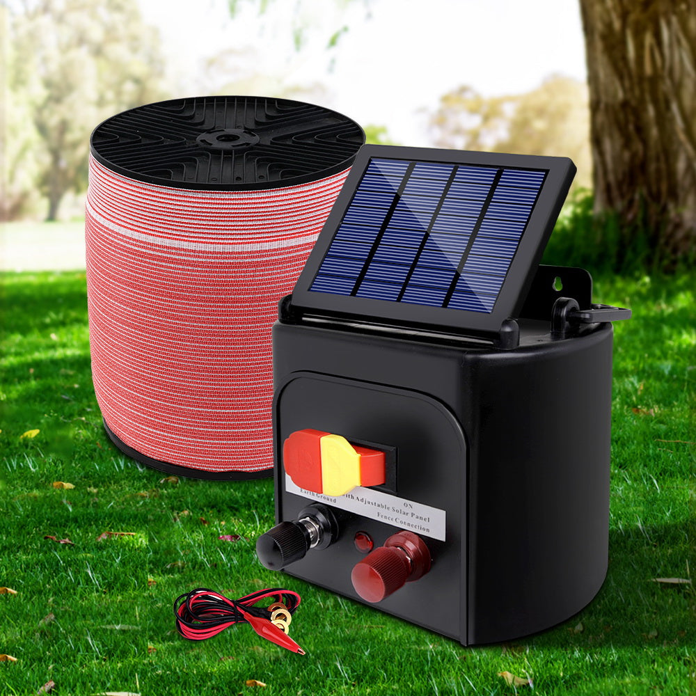Giantz Fence Energiser 3KM Solar Powered Electric 1200M Poly Tape SFC-FIK-TAPE-1200M-3KM