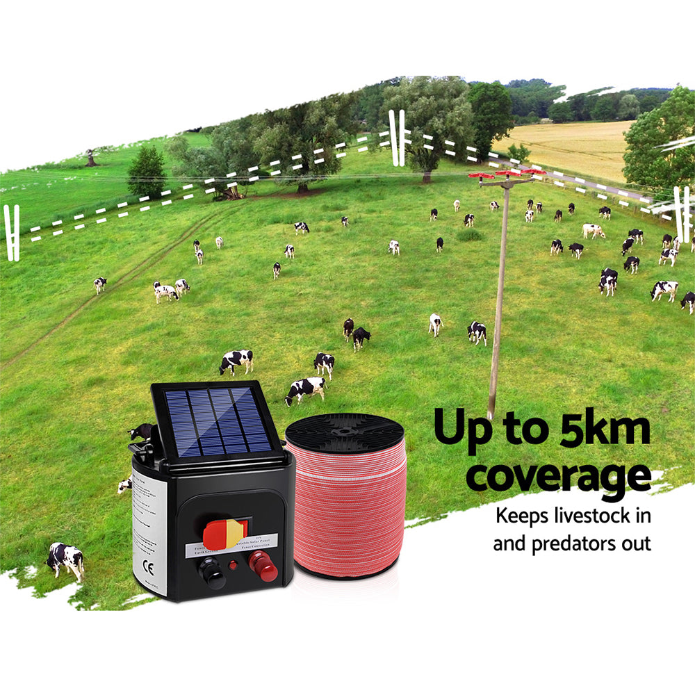 Giantz Fence Energiser 5KM Solar Powered Electric 1200M Poly Tape SFC-FIK-TAPE-1200M-5KM