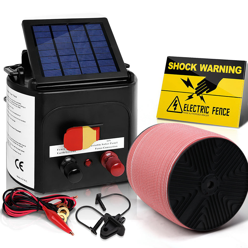 Giantz Fence Energiser 5KM Solar Powered Electric 1200M Poly Tape SFC-FIK-TAPE-1200M-5KM
