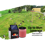 Giantz Fence Energiser 8KM Solar Powered Electric 1200M Poly Tape SFC-FIK-TAPE-1200M-8KM