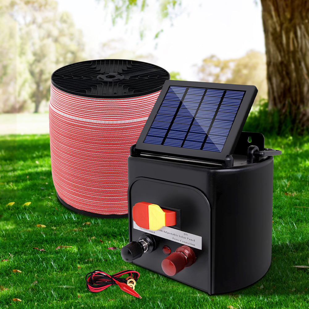 Giantz Fence Energiser 5KM Solar Powered Electric 2000M Poly Tape SFC-FIK-TAPE-2000M-5KM