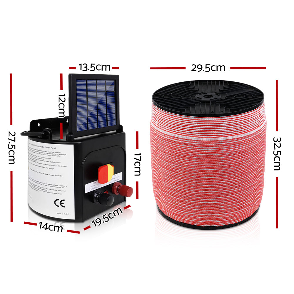 Giantz Fence Energiser 5KM Solar Powered Electric 2000M Poly Tape SFC-FIK-TAPE-2000M-5KM