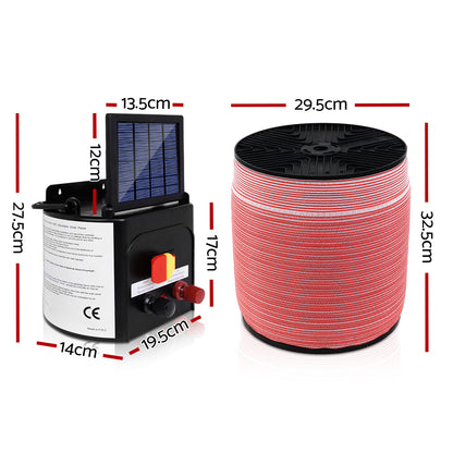Giantz Fence Energiser 5KM Solar Powered Electric 2000M Poly Tape SFC-FIK-TAPE-2000M-5KM