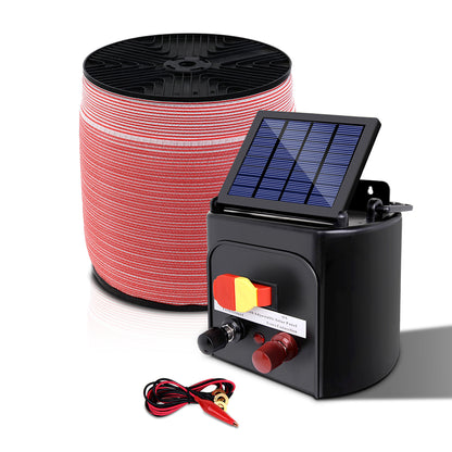 Giantz Fence Energiser 5KM Solar Powered Electric 2000M Poly Tape SFC-FIK-TAPE-2000M-5KM