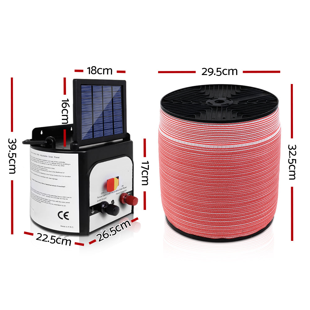 Giantz Fence Energiser 8KM Solar Powered Electric 2000M Poly Tape SFC-FIK-TAPE-2000M-8KM