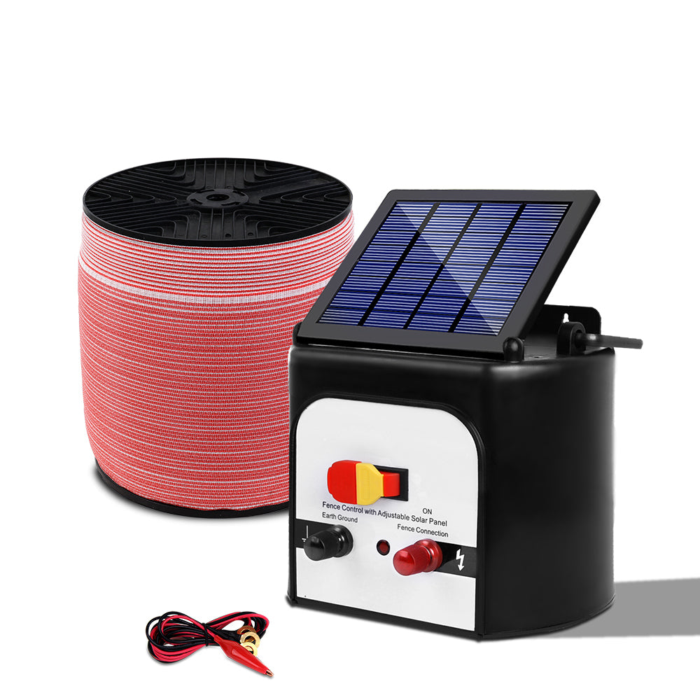 Giantz Fence Energiser 8KM Solar Powered Electric 2000M Poly Tape SFC-FIK-TAPE-2000M-8KM