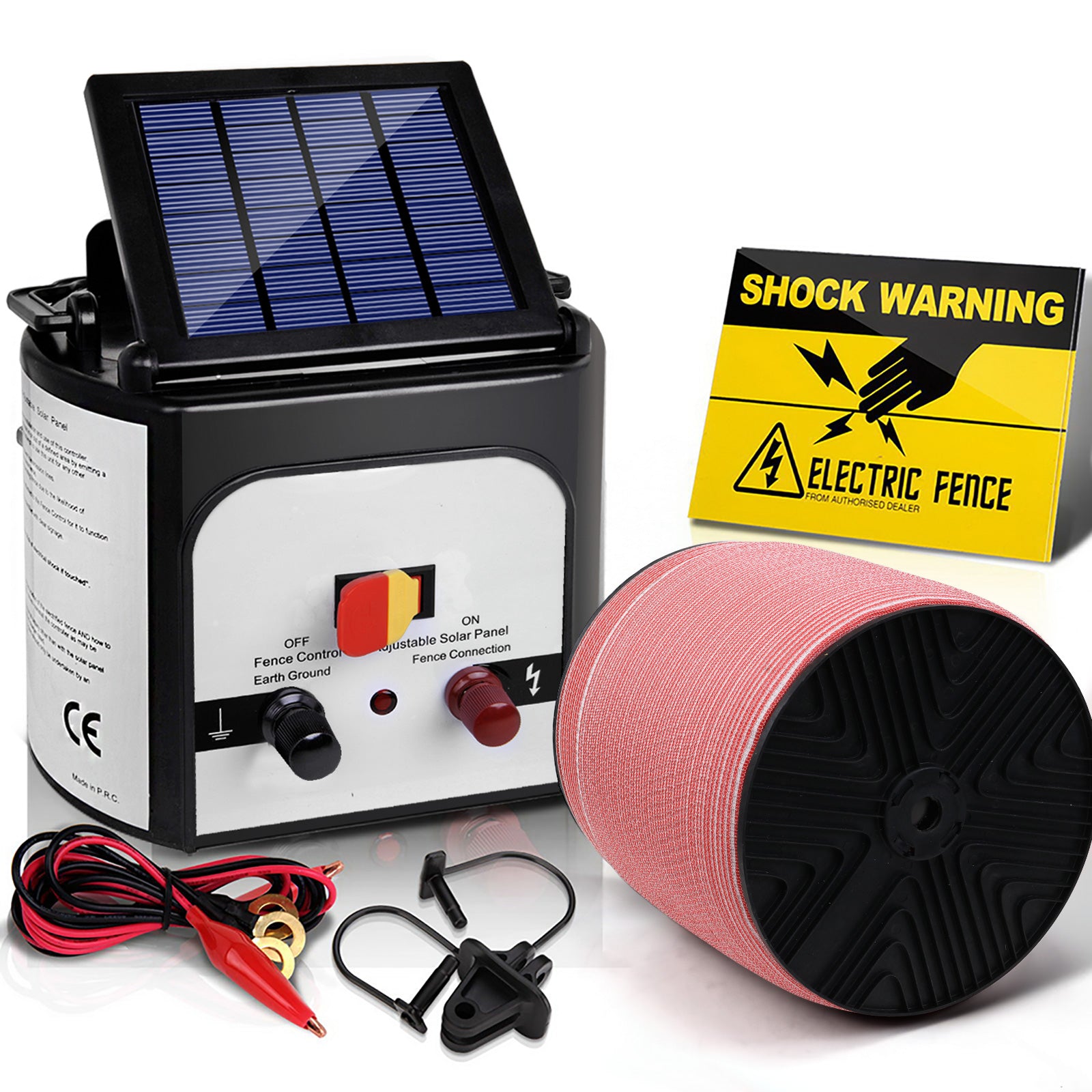 Giantz Fence Energiser 8KM Solar Powered Electric 2000M Poly Tape SFC-FIK-TAPE-2000M-8KM