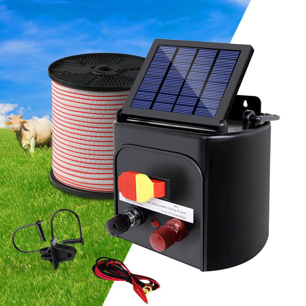 Giantz Fence Energiser 3KM Solar Powered Electric 400M Poly Tape Insulator SFC-FIK-TAPE-3KM