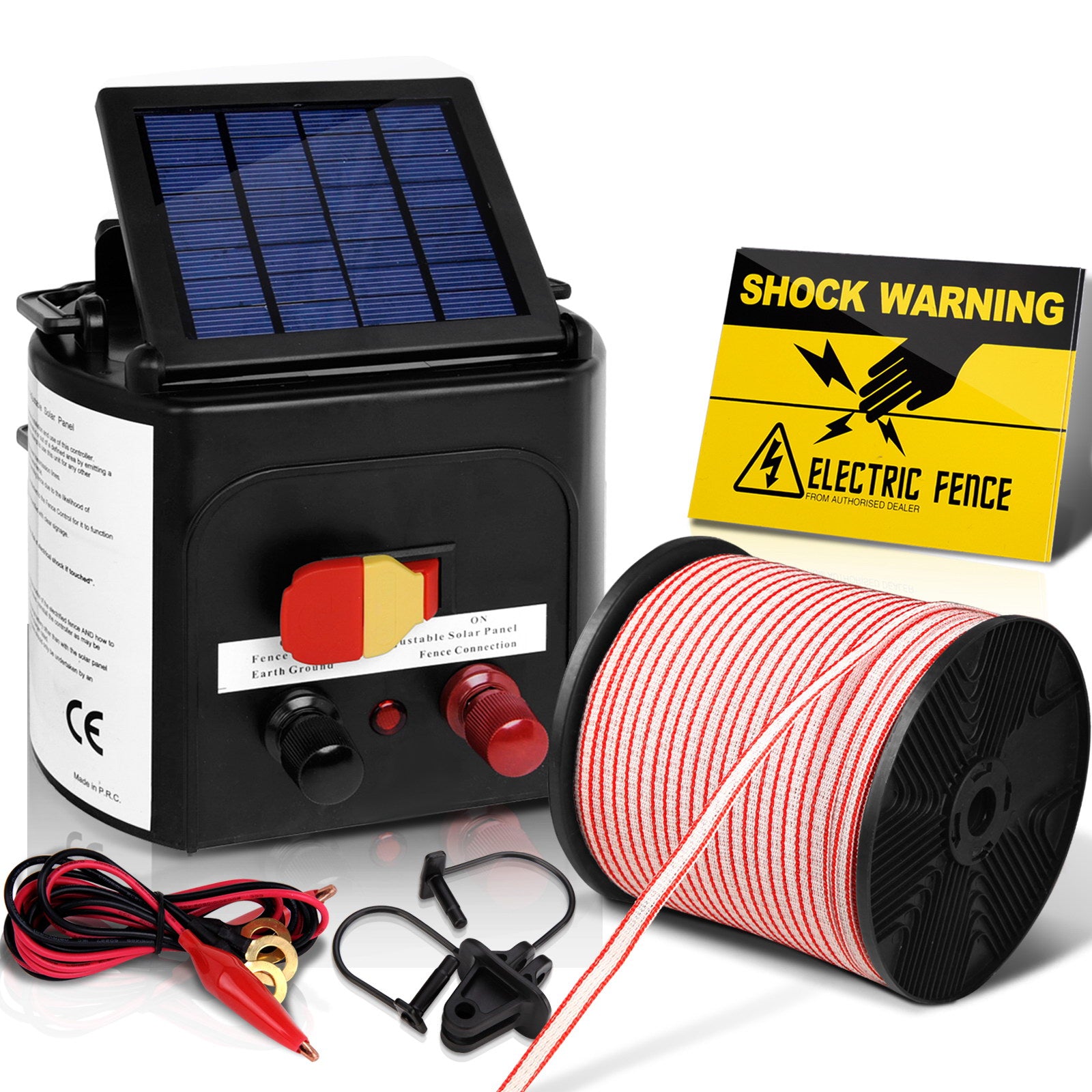 Giantz Fence Energiser 3KM Solar Powered Electric 400M Poly Tape Insulator SFC-FIK-TAPE-3KM