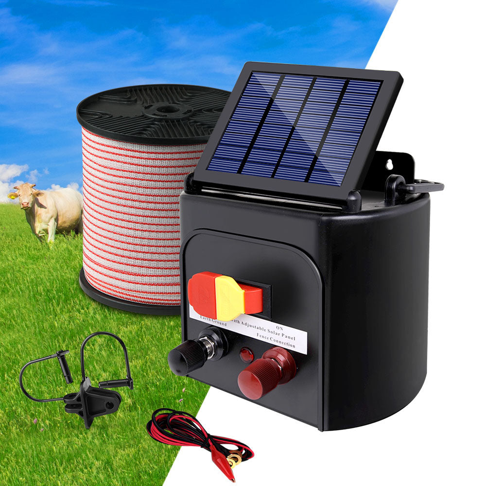 Giantz Fence Energiser 5KM Solar Powered Electric 400M Poly Tape Insulator SFC-FIK-TAPE-5KM