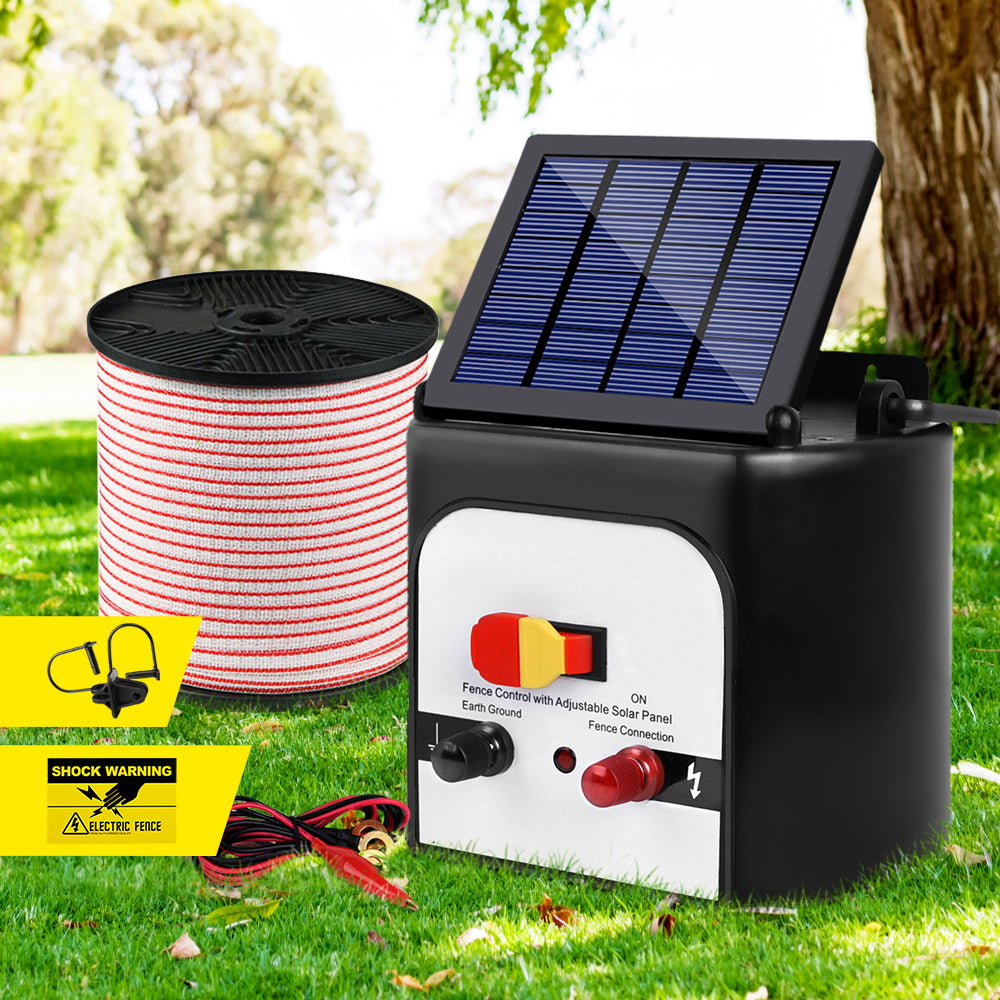 Giantz Fence Energiser 8KM Solar Powered Electric 400M Poly Tape Insulator SFC-FIK-TAPE-8KM-N