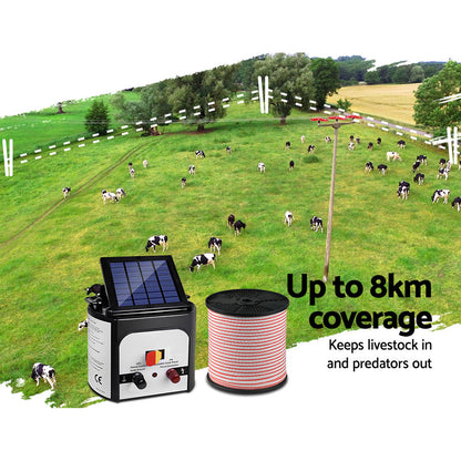 Giantz Fence Energiser 8KM Solar Powered Electric 400M Poly Tape Insulator SFC-FIK-TAPE-8KM-N