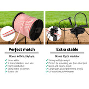 Giantz Fence Energiser 8KM Solar Powered Electric 400M Poly Tape Insulator SFC-FIK-TAPE-8KM-N