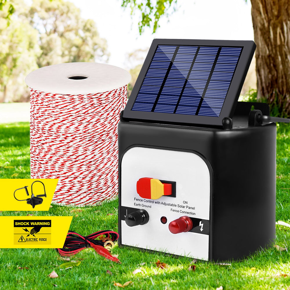 Giantz Fence Energiser 8KM Solar Powered Electric 500M Poly Wire Insulator SFC-FIK-WIRE-8KM-N