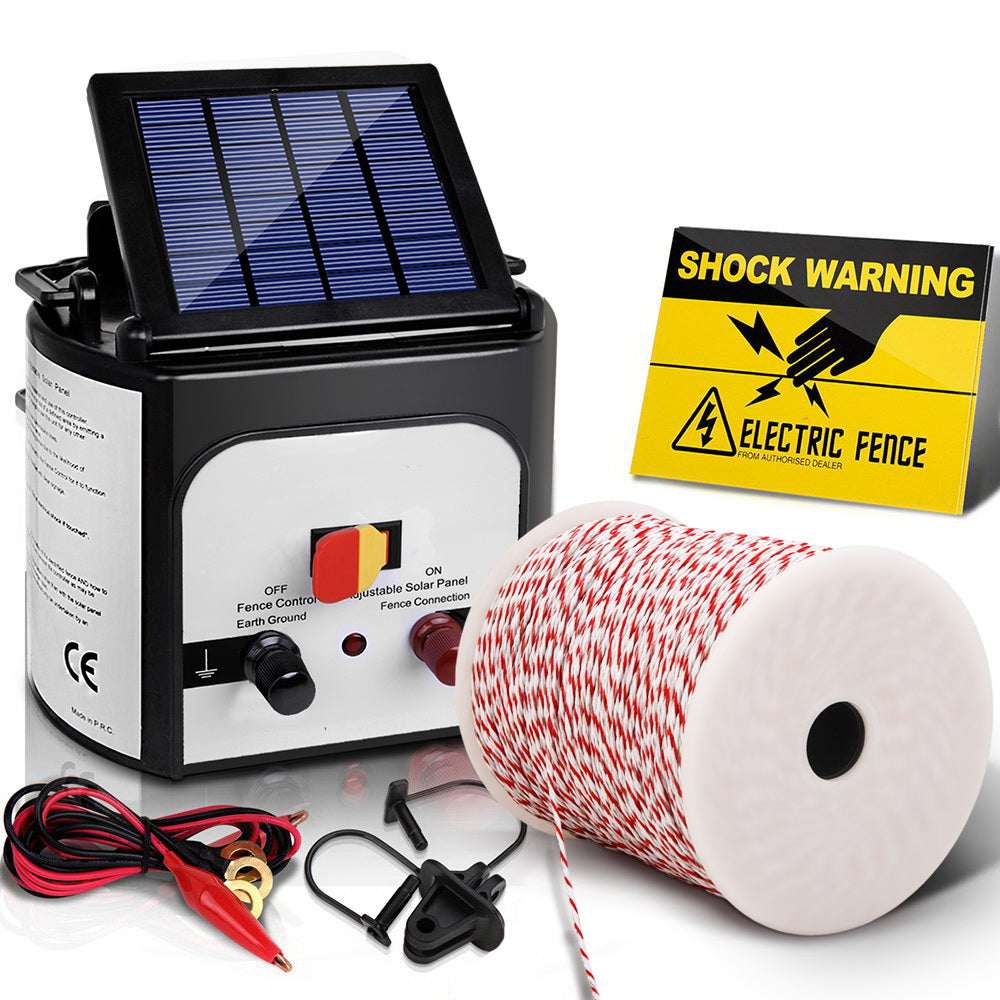 Giantz Fence Energiser 8KM Solar Powered Electric 500M Poly Wire Insulator SFC-FIK-WIRE-8KM-N