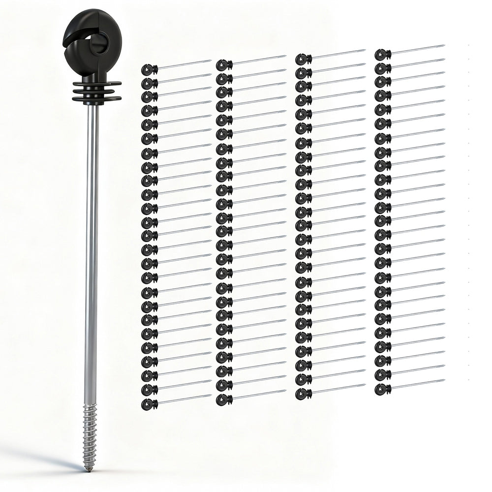 Giantz Electric Fence Ring Insulators 100pcs Stand off Screw in Insulator Black SFC-LOCK25-100