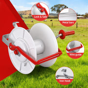 Giantz Electric Fence Reel Geared Portable Polywire Fencing Farm White SFC-REEL13-WH