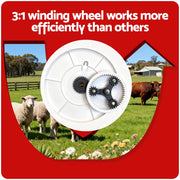Giantz Electric Fence Reel Geared Portable Polywire Fencing Farm White SFC-REEL13-WH