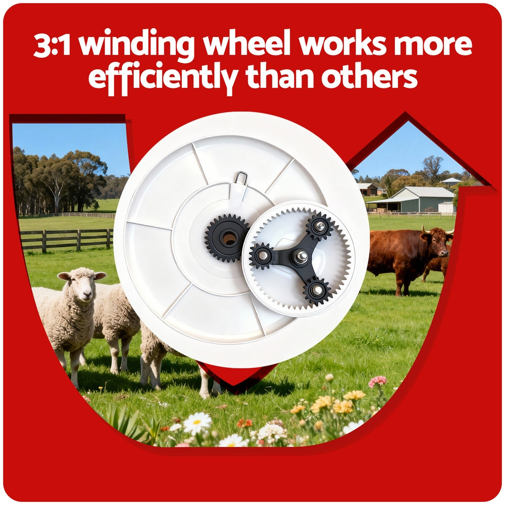 Giantz Electric Fence Reel Geared Portable Polywire Fencing Farm White SFC-REEL13-WH