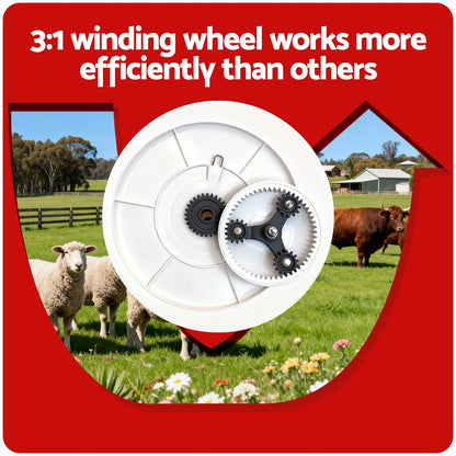 Giantz Electric Fence Reel Geared Portable Polywire Fencing Farm White SFC-REEL13-WH